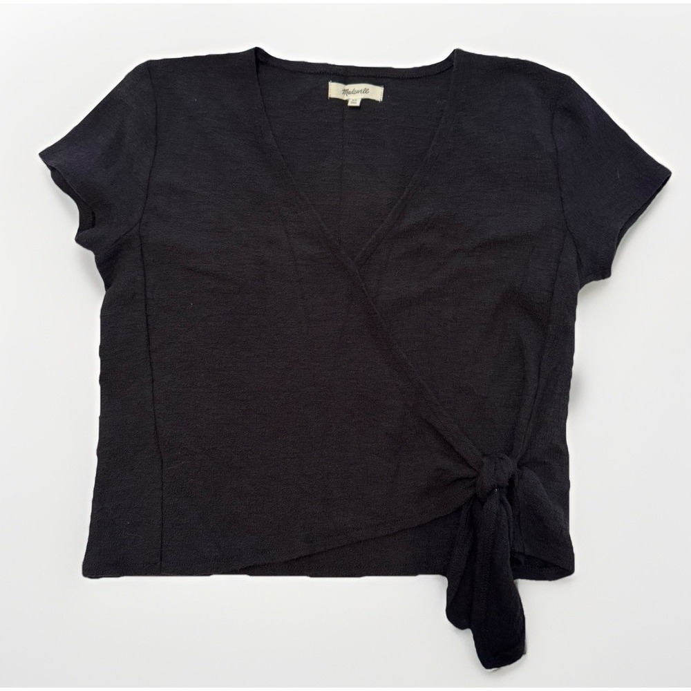 Madewell Women's Wrap Top Black‎ Sz XS- Soft- Casual-Textured 100% Cotton